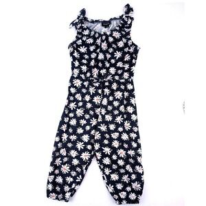 Picapino Toddler Girls Navy Blue Daisy Floral Sleeveless Jumpsuit Size 3T